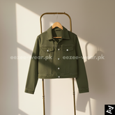 Olive Green Crop Denim Jacket