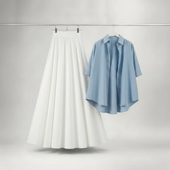 Sky Blue Button Down with White Skirt