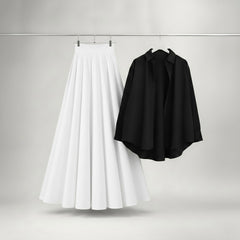 Black Button Down with White Skirt