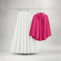 Hot Pink Button Down with White Skirt