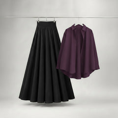 Purple Button Down with Black Skirt