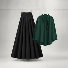 Bottle Green Button Down with Black Skirt
